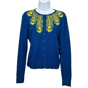 Anthropologie Tabitha Limabird Women’s M Blue Embroidered Beaded Cardigan‎